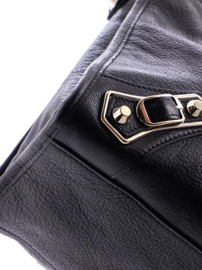 Pre-owned Balenciaga City Classic Metallic Edge Bag Leather Medium Satchel In Black