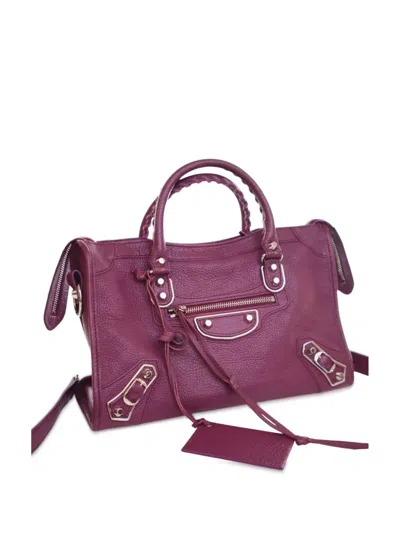 Pre-owned Balenciaga 2017 Small Chevre Motocross Classic Metallic Edge City Satchel In Purple