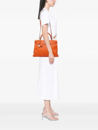 Pre-owned Hermes 2014 Togo Kelly Ii Retourne 35 Satchel In Orange