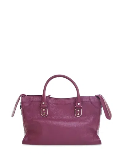 Pre-owned Balenciaga 2017 Small Chevre Motocross Classic Metallic Edge City Satchel In Purple