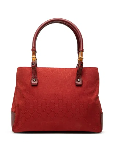 Pre-owned Gucci 2000-2015 Gg Canvas Bamboo Tote Bag In Red
