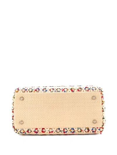 Pre-owned Dior Lady  Bag Woven Raffia With Tweed And Leather Medium Tote Bag In Neutral