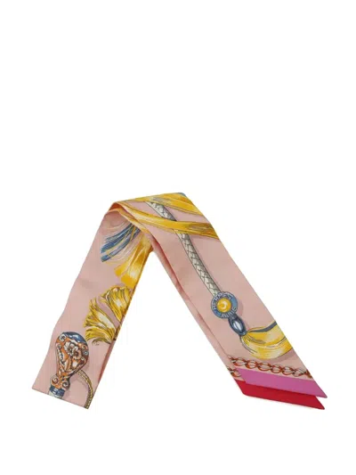 Pre-owned Hermes 2019-2025 Cavalcades Silk Twilly Scarf Scarves In Pink