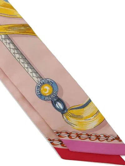Pre-owned Hermes 2019-2025 Cavalcades Silk Twilly Scarf Scarves In Pink