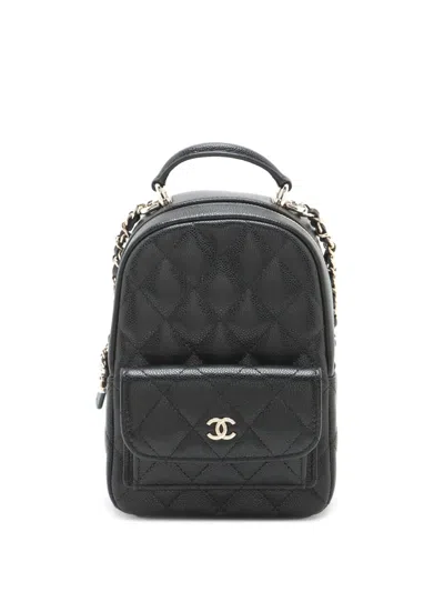 Pre-owned Chanel 2021-2025 Mini Cc Quilted Caviar Backpack In Black