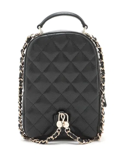 Pre-owned Chanel 2021-2025 Mini Cc Quilted Caviar Backpack In Black