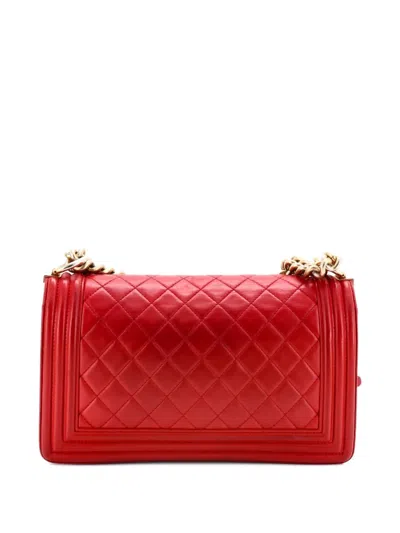 Pre-owned Chanel Boy Flap Bag Quilted Lambskin Old Medium Shoulder Bag In Red