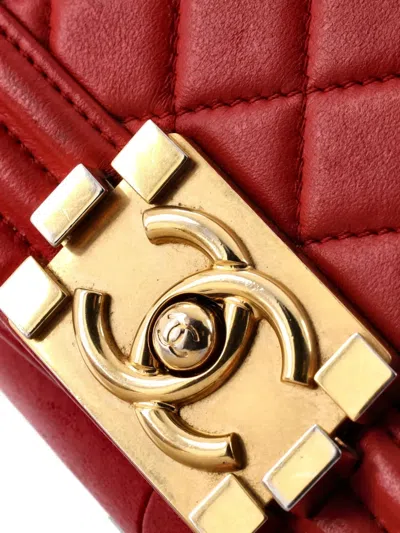 Pre-owned Chanel Boy Flap Bag Quilted Lambskin Old Medium Shoulder Bag In Red