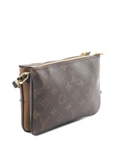 Pre-owned Louis Vuitton 2021-2025 Monogram Giant Reverse Double Zip Pochette Crossbody Bag In Brown