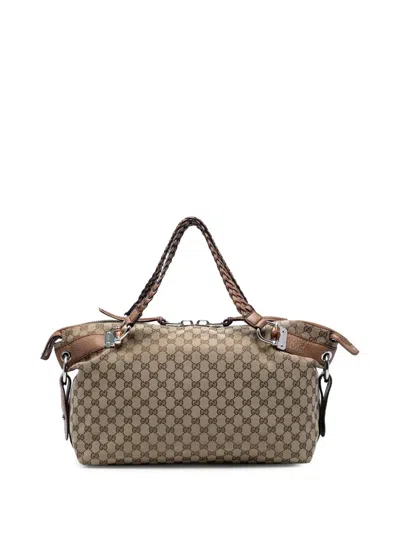 Pre-owned Gucci 2016-2025 Medium Gg Canvas Bamboo Bar Tote Bag In Brown