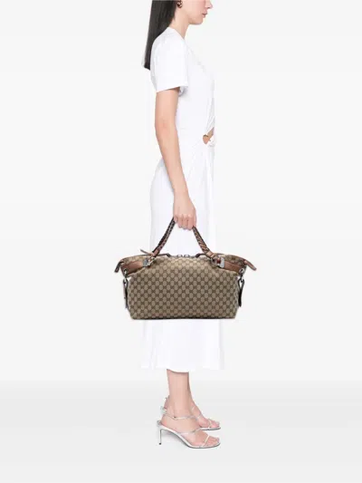 Pre-owned Gucci 2016-2025 Medium Gg Canvas Bamboo Bar Tote Bag In Brown