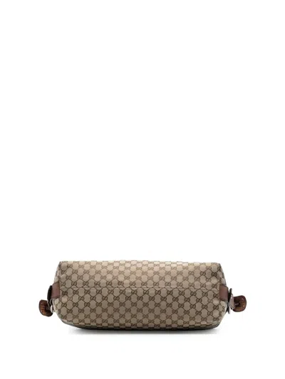 Pre-owned Gucci 2016-2025 Medium Gg Canvas Bamboo Bar Tote Bag In Brown