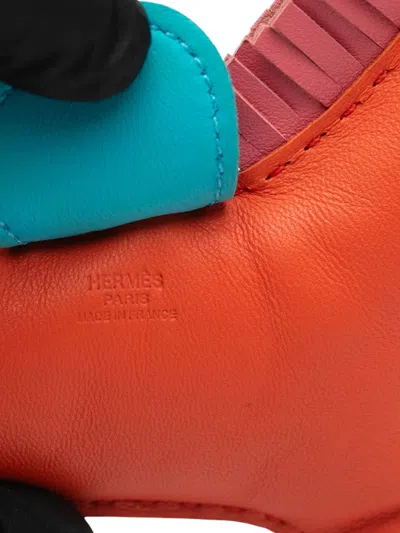Pre-owned Hermes 2020-2025 Milo Lambskin Grigri Rodeo Bag Charm Mm Key Chain In Orange