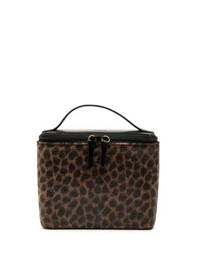 Pre-owned Loewe 20th Century Perforated Leather Leopard Print Vanity Bag In Black