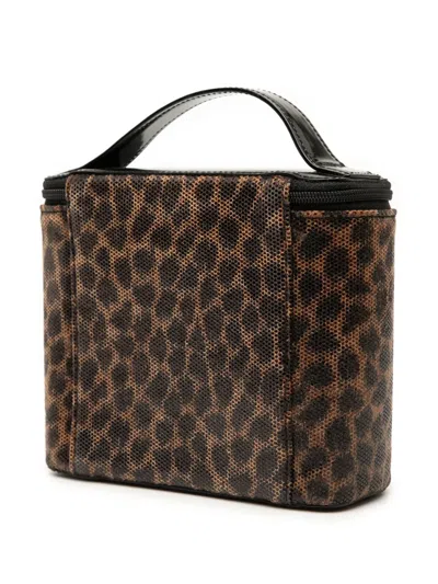 Pre-owned Loewe 20th Century Perforated Leather Leopard Print Vanity Bag In Black