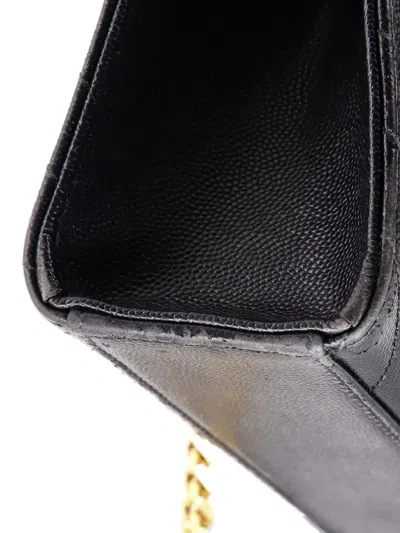 Pre-owned Saint Laurent Classic Monogram Envelope Satchel Matelasse Chevron Leather Large Shoulder Bag In Black