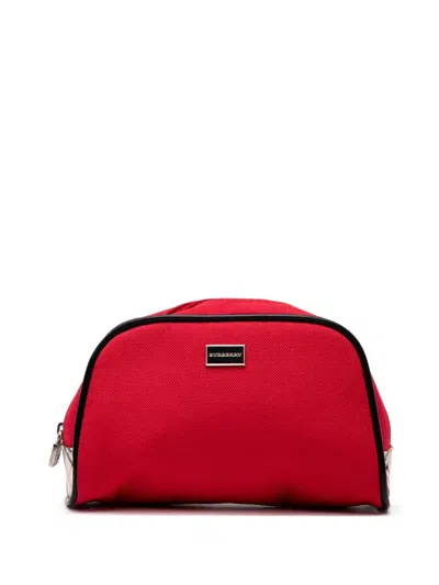 Pre-owned Burberry 2000-2017 Nova Check Trimmed Canvas Pouch In Red