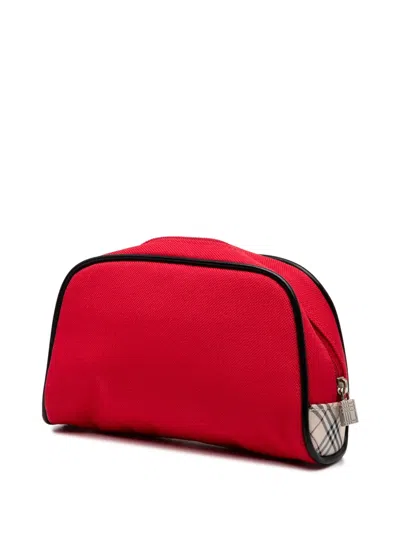 Pre-owned Burberry 2000-2017 Nova Check Trimmed Canvas Pouch In Red