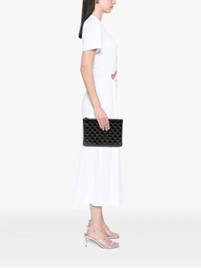Pre-owned Chanel 2014-2015 Medium Quilted Patent O Case Clutch Bag In Black