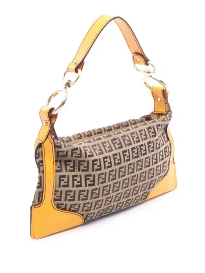 Pre-owned Fendi 2010-2025 Zucchino Canvas Chef Pocket Shoulder Bag In Brown