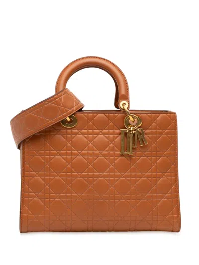 Pre-owned Dior 2017 Large Ultra Matte Calfskin Cannage Embossed Lady  Satchel In Brown