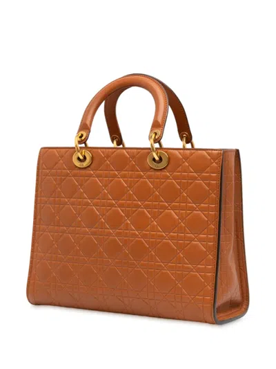 Pre-owned Dior 2017 Large Ultra Matte Calfskin Cannage Embossed Lady  Satchel In Brown