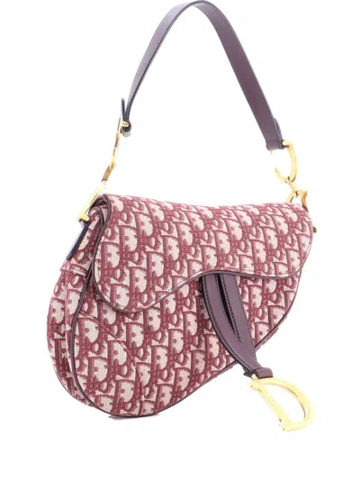 Pre-owned Dior Saddle Handbag Oblique Canvas Medium Shoulder Bag In Red