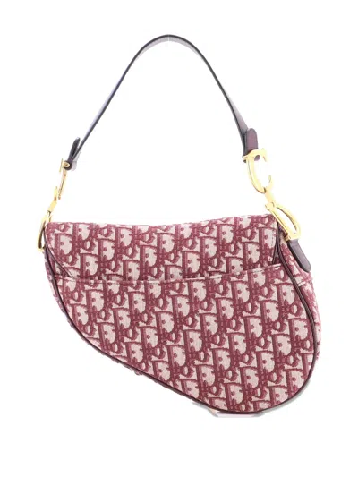 Pre-owned Dior Saddle Handbag Oblique Canvas Medium Shoulder Bag In Red