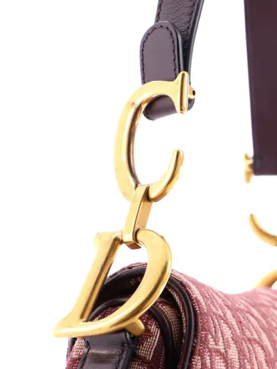 Pre-owned Dior Saddle Handbag Oblique Canvas Medium Shoulder Bag In Red