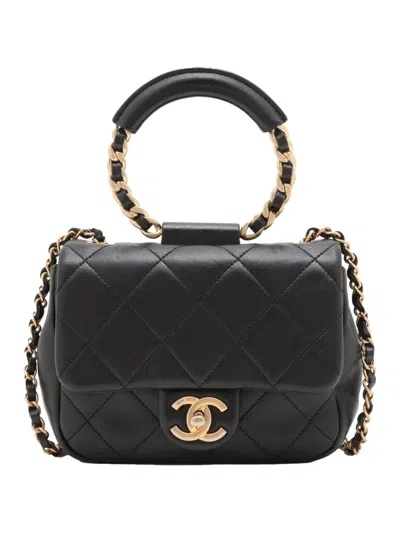 Pre-owned Chanel 2019 Mini Lambskin In The Loop Flap Satchel In Black