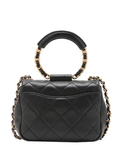 Pre-owned Chanel 2019 Mini Lambskin In The Loop Flap Satchel In Black