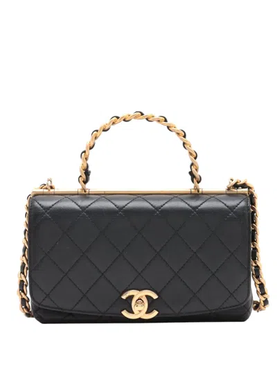 Pre-owned Chanel 2019 Small Quilted Lambskin La Parisienne Flap Satchel In Black