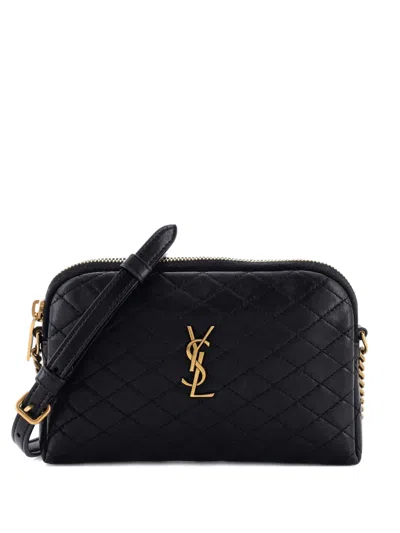 Pre-owned Saint Laurent Gaby Zipped Pouch Quilted Leather Crossbody Bag In Black