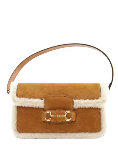 Pre-owned Gucci 2016-2025 Mini Shearling Suede 1955 Horsebit Handbag In Brown