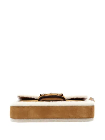 Pre-owned Gucci 2016-2025 Mini Shearling Suede 1955 Horsebit Handbag In Brown