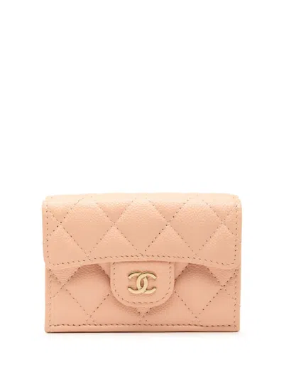Pre-owned Chanel 2021-2025 Cc Quilted Caviar Compact Flap Wallet Small Wallets In Pink