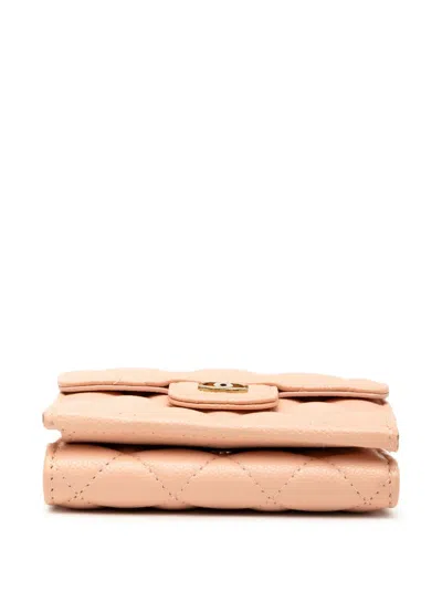 Pre-owned Chanel 2021-2025 Cc Quilted Caviar Compact Flap Wallet Small Wallets In Pink