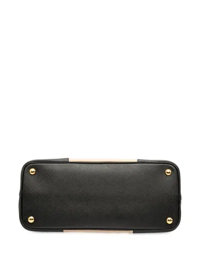 Pre-owned Prada 2010-2025 Medium Saffiano Trimmed Canapa Double Satchel In Brown