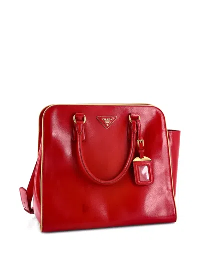 Pre-owned Prada Promenade Bag Vernice Saffiano Leather Medium Satchel In Red