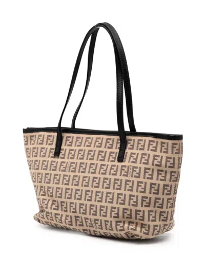 Pre-owned Fendi 2000-2010 Zucchino Canvas Tote Bag In Brown