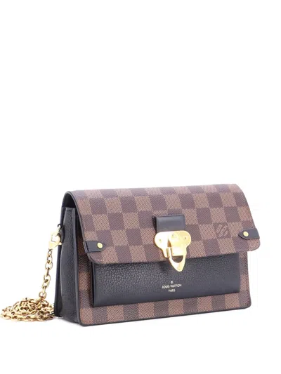 Pre-owned Louis Vuitton Vavin Chain Wallet Nm Damier With Leather Crossbody Bag In Brown