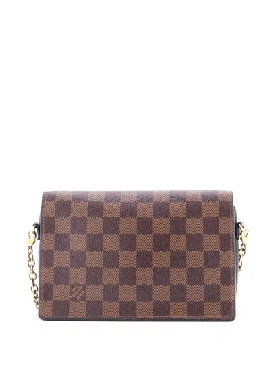 Pre-owned Louis Vuitton Vavin Chain Wallet Nm Damier With Leather Crossbody Bag In Brown