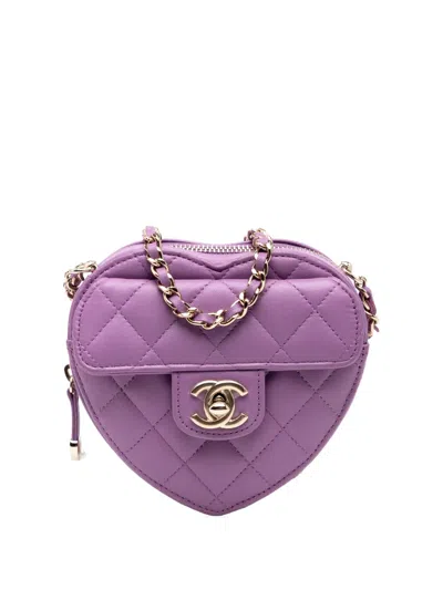 Pre-owned Chanel 2021 Mini Lambskin Cc In Love Heart Crossbody Bag In Purple