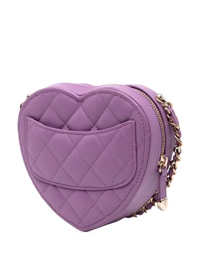 Pre-owned Chanel 2021 Mini Lambskin Cc In Love Heart Crossbody Bag In Purple