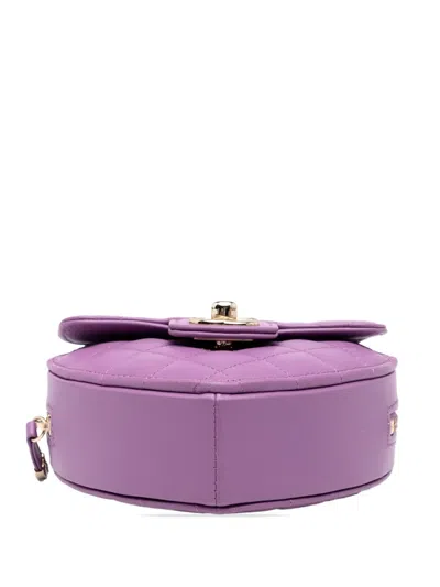 Pre-owned Chanel 2021 Mini Lambskin Cc In Love Heart Crossbody Bag In Purple