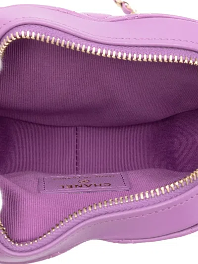 Pre-owned Chanel 2021 Mini Lambskin Cc In Love Heart Crossbody Bag In Purple