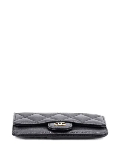 Pre-owned Chanel Flap Zip Quilted Caviar Card Holder In Black