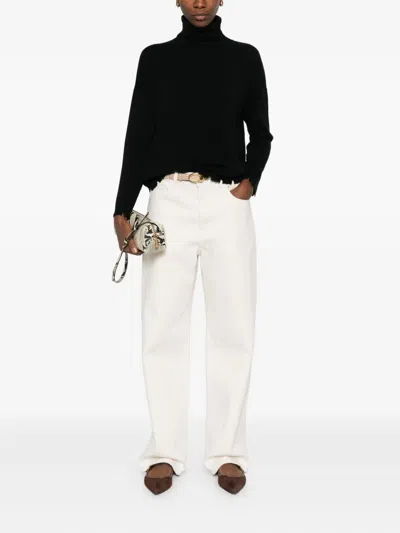 Kujten Mavis Roll-neck Frayed Sweater In Black