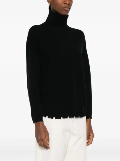 Kujten Mavis Roll-neck Frayed Sweater In Black