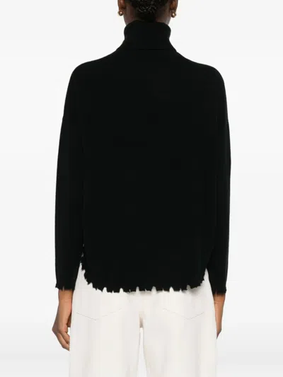 Kujten Mavis Roll-neck Frayed Sweater In Black